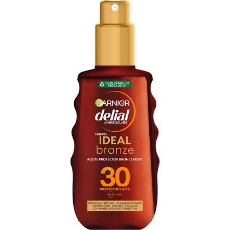 Delial Ideal Bronze Aceite Protector Bronceador Spf 30 Aceite bronceador resistente al agua y no pegajoso con manteca de karité acabado satinado 150 ml