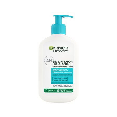 Garnier Pure Active Gel Limpiador Hidratante Gel limpiador elimina impurezas grasas y maquillaje con ácido hialurónico 250 ml