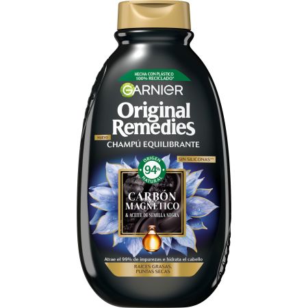 Original Remedies Carbón Magnético Champú Equilibrante Champú equilibrante para raíces grasas y puntas secas 300 ml