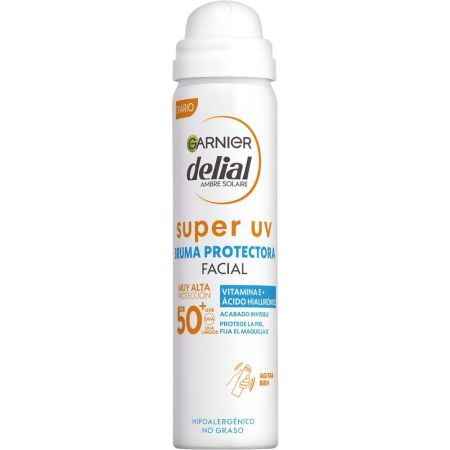 Delial Super Uv Bruma Protectora Facial Spf 50 Bruma solar facial invisible con ácido hialurónico hipoalergénico y no deja manchas 75 ml