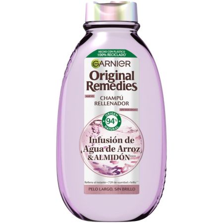 Original Remedies Infusión De Agua De Arroz Y Almidón Champú Rellenador Champú sin siliconas ofrece hidratación y suavidad 72 horas para cabello largo y sin brillo 300 ml