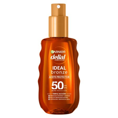 Delial Ideal Bronze Aceite Protector Spf 50 Aceite solar resistente al agua de aplicación ligera para bronceado uniforme y luminoso 150 ml