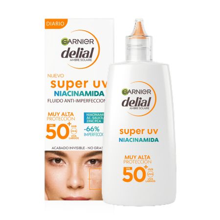 Delial Super Uv Niacinamida Fluido Anti-Imperfecciones Spf 50+ Fluido solar antiimperfecciones acabado invisible y no graso efecto matificante 12 horas 40 ml