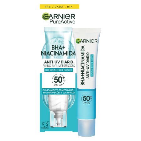 Garnier Bha + Niacinamida Anti-Uv Diario Fluido Antiimperfecciones Fluido hidratante diario antiimperfecciones reduce granitos poros y marcas de acné 40 ml