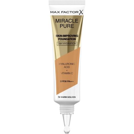 Max Factor Miracle Pure Skin-Improving Foundation Spf30 Pa+++ Base de maquillaje hidratante cobertura media difumina imperfecciones con ácido hialurónico 24 horas