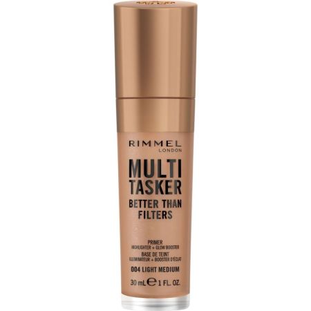 Rimmel London Multi Tasker Better Than Filters Primer Highlighter+Glow Prebase de maquillaje potenciadora del brillo e iluminadora con fórmula ligera para aspecto iluminado