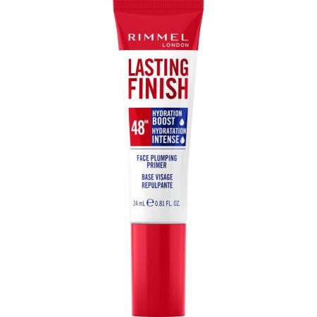 Rimmel London Lasting Finish Face Plumping Primer Prebase de maquillaje vegana con biopéptidos naturales rellena y suaviza para acabado natural y húmedo 48 horas