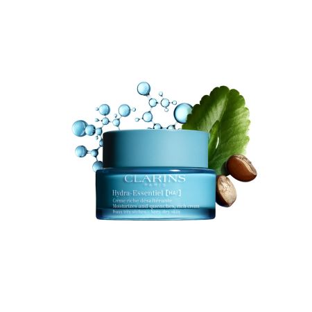 Clarins Hydra Essentiel Crème Riche Désaltérante Crema de día rica hidratante ofrece textura fresca y acabado sedoso para piel rellena flexible y mate 50 ml