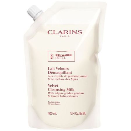 Clarins Lait Velours Démaquillant Recarga Leche desmaquillante suave y enriquecida elimina impurezas para rostro ojos y labios 400 ml