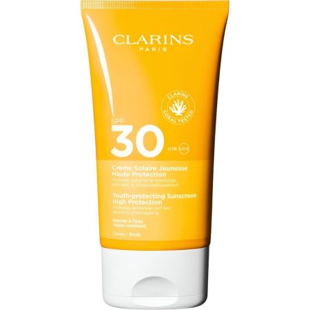 Clarins Crème Solaire Jeunesse Spf 30 Crema solar corporal de textura fundente resistente al agua antiarrugas antimanchas y antioxidante 150 ml