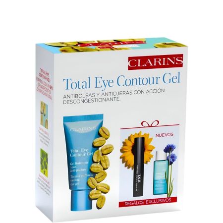 Clarins Total Eye Contour Gel Estuche Contorno de ojos refrescane ultraligero fresco y no graso reduce bolsas y ojeras para mirada más luminosa 20 ml