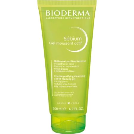 Bioderma Sébium Gel Moussant Actif Nettoyant Purifiant Intense Gel intensivo desobstruye poros reduce manchas afina la piel y regula brillos 200 ml