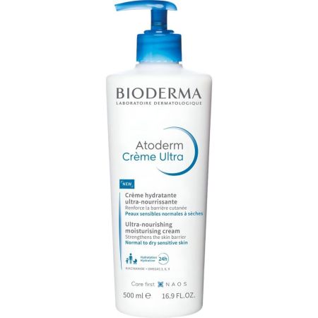 Bioderma Atoderm Crème Ultra Crème Hydratante Ultra-Nourissante Crema ultranutritiva protege y aliviando irritaciones con vitamina b3 24 horas 500 ml