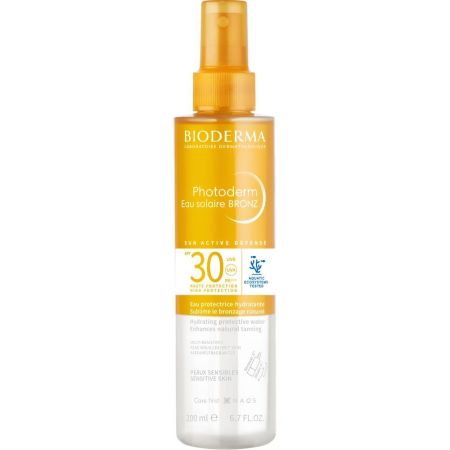 Bioderma Photoderm Eau Solaire Bronz Spf 30 Agua solar ressitente al agua estimuka el bronceado natural hasta 8 horas de hidratación 200 ml