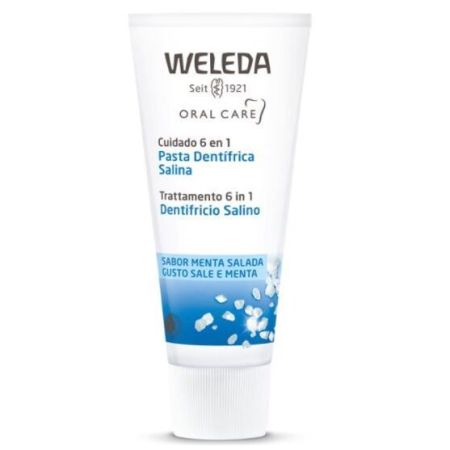 Weleda Oral Care Cuidado 6 En 1 Pasta Dentífrica Salina Pasta de dientes natural limpia y previene caries sabor menta salada 75 ml