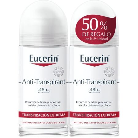 Eucerin Anti-Transpirant Desodorante Roll-On Duplo Formato Especial Desodorante antitranspirante para quienes presentan fuerte sudoración 48 horas 2x50 ml