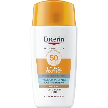 Eucerin Hydro Protect Fluido Ultra Light Spf 50+ Protector solar facial ofrece hidratación inmediata de absorción rápida y sensación de frescor 50 ml