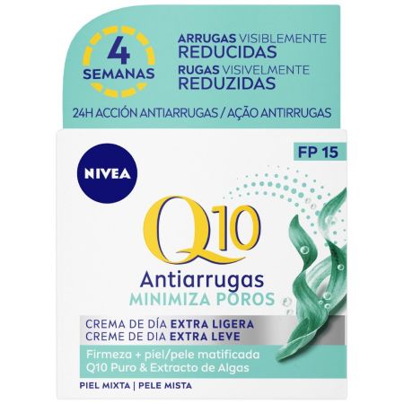 Nivea Q10 Antiarrugas Minimiza Poros Crema De Día Spf 15 Crema de día extraligera antiarrugas matificante minimiza poros con extracto de algas 50 ml