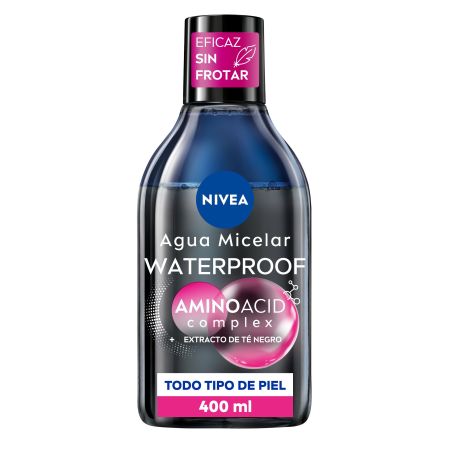 Nivea Aminoacid Complex Agua Micelar Waterproof Agua micelar bifásica cuida tus pestañas limpia y elimina maquillaje impurezas y suciedad profundamente 400 ml