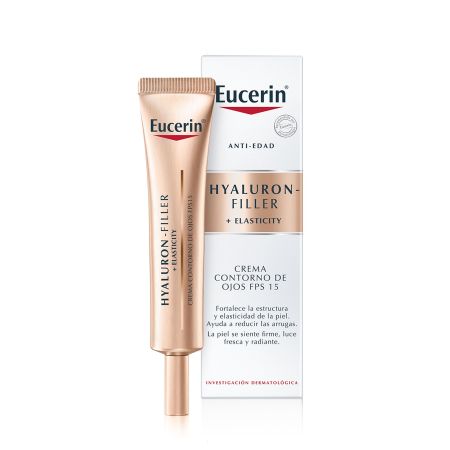 Eucerin Hyaluron-Filler + Elasticity Crema Contorno De Ojos Spf 15 Contorno de ojos fortalece estructura y reduce arrugas acabado firme fresco y radiante 15 ml