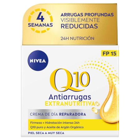 Nivea Q10 Antiarrugas Extranutitiva Crema De Día Reparadora Spf 15 Crema de día antiarrugas reparadora ofrece hidratación y firmeza 50 ml