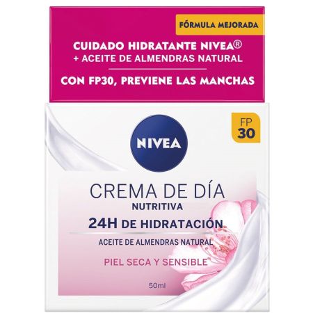 Nivea Crema De Día Nutritiva Sfp 30 Crema de día nutritiva y antimanchas 24 horas de hidratación con aceite de almendras 50 ml