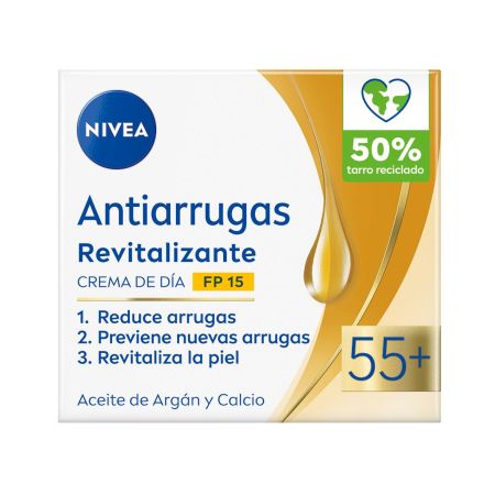 Nivea Anti-Arrugas Revitalizante Cuidado De Día Hidratante Crema de día hidratante antiarrugas revitalizante con aceite argán y calcio vitamina e y filtros uv 50 ml