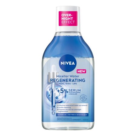 Nivea Micellair Agua Micelar Regeneradora Sérum +5% Panthenol Agua micelar desmaquillante bifásica con sérum regeneradora resistente al agua 400 ml