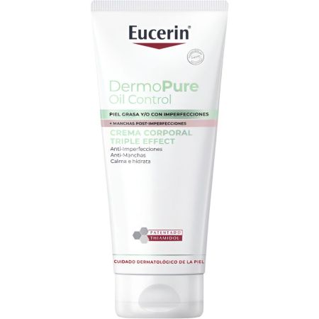 Eucerin Dermo Pure Oil Control Crema Corporal Triple Effect Loción corporal reduce imperfecciones y manchas calma irritaciones e hidrata la piel 200 ml