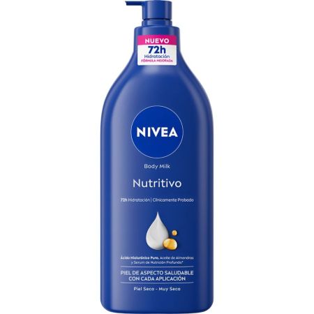 Nivea Nutritivo Body Milk Con Ácido Hialurónico Leche corporal nutritiva penetra profundamente y ofrece hidratación intensiva 72 horas con aceite de almendras