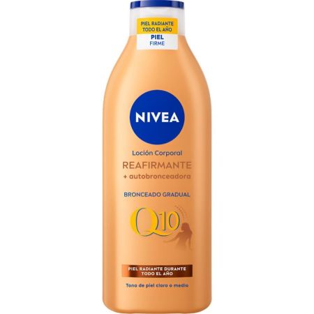 Nivea Q10 Reafirmante + Autobronceadora Body Lotion Loción corporal reafirmante y autobronceadora aspecto natural para tono de piel claro o medio 400 ml