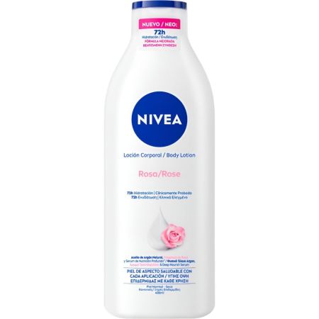 Nivea Rosa Body Lotion Loción corporal suave ofrece 72 horas de hidratación con rosa y aceite de argán 400 ml