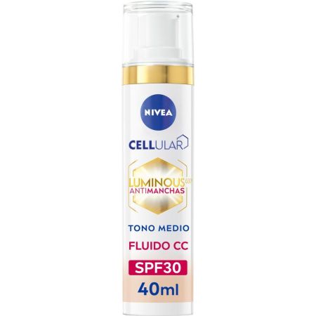 Nivea Cellular Luminous 630º Antimanchas Fluido Cc Con Color Spf30 Crema de día con color antimanchas aclara previene y protege con ácido hialurónico 40 ml