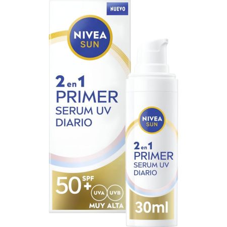 Nivea Sun 2 En 1 Primer Sérum Uv Diario Spf 50+ Sérum protector ligero protege del envejecimiento prematuro de la piel con poder antioxidante 30 ml