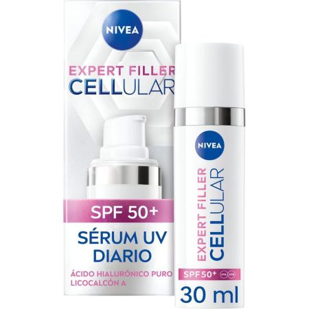 Nivea Cellular Expert Filler Sérum Uv Diario Spf 50+ Sérum fluido hidrata al instante corrige y previene lo signos de envejecimiento con ácido hialurónico 30 ml