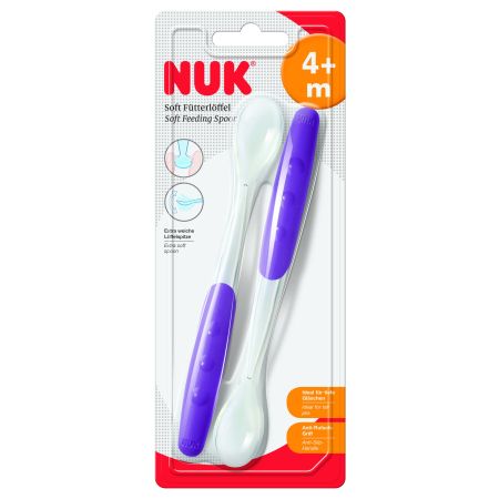 Nuk Cuchara Soft Feeding Spoon +4m Cuchara de silicona extrablanda para pasar gradualmente de succionar a comer 2 uds