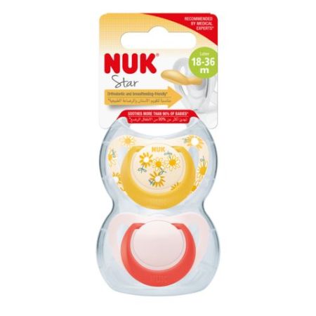 Nuk Chupete Star 18-36m Látex Chupete con tetina extrasuave reduce la presión en los dientes y la mandíbula 2 uds