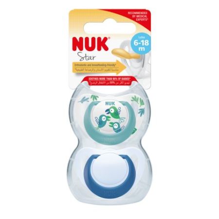 Nuk Chupete Star 6-18m Látex Chupete con tetina extrasuave reduce la presión en los dientes y la mandíbula 2 uds