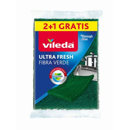 Vileda Estropajo Ultra Fresh Fibra Verde Formato Especial Estropajo perfecto para superficies delicadas tratamiento hidrófilo 3 uds