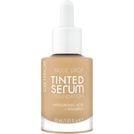 Catrice Nude Drop Tinted Serum Foundation Base de maquillaje hidratante fórmula fluida y ligera acabado mate natural 24 horas