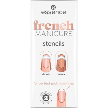 Essence French Manicure Stencils Plantillas para manicura francesa con forma de media luna puntiaguda y de corazón