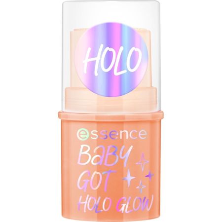 Essence Baby Got Holo Glow Iluminador en barra de textura cremosa ofrece brillo holográfico en cualquier momento y lugar