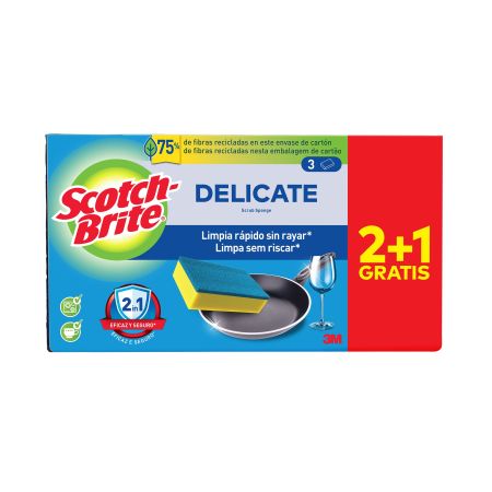 Scotch Brite Estropajo Delicate Scrub Sponge Formato Especial Estropajo antirrayado elimina sin esfuerzo la suciedad más difícil ofreciendo máxima eficacia 3 uds