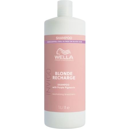 Wella Professionals Invigo Blonde Recharge Shampoo Champú neutralizador elimina tonos cobrizos para cabello rubio natural teñido o con mechas