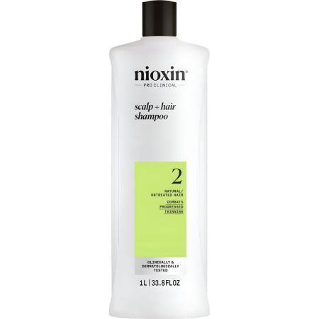 Nioxin System 2 Scalp+Hair Shampoo Champú fortalecedor y voluminizador elimina acumulación de sebo para cabello natural con debilitamiento avanzado