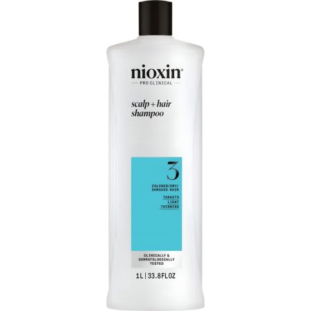 Nioxin System 3 Scalp+Hair Shampoo Champú fortalecedor y voluminizador elimina acumulación de sebo para cabello teñido y dañado con debilitamiento leve