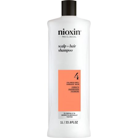 Nioxin System 4 Scalp+Hair Shampoo Champú fortalecedor y voluminizador elimina sebo para cabello teñido y dañado con debilitamiento avanzado