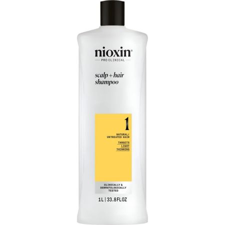 Nioxin System 1 Scalp+Hair Shampoo Champú fortalecedor y voluminizador elimina acumulación de sebo para cabello natural con debilitamiento leve