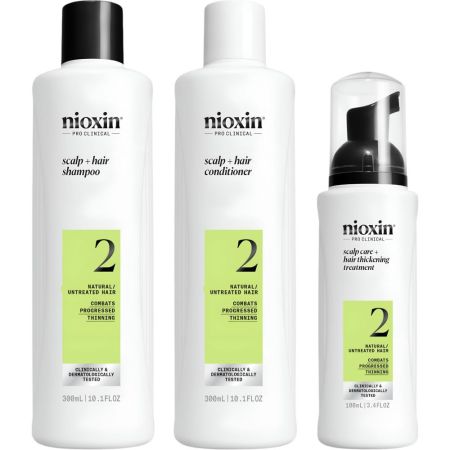 Nioxin System 2 Set Tratamiento fortalecedor y voluminizador elimina acumulación de sebo para cabello natural con debilitamiento avanzado