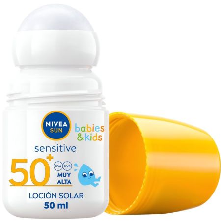 Nivea Sun Babies & Kids Sensitive Loción Solar Roll-On Spf 50+ Protector solar infantil extraresistente al agua aplicación rápida sencilla y divertida 50 ml